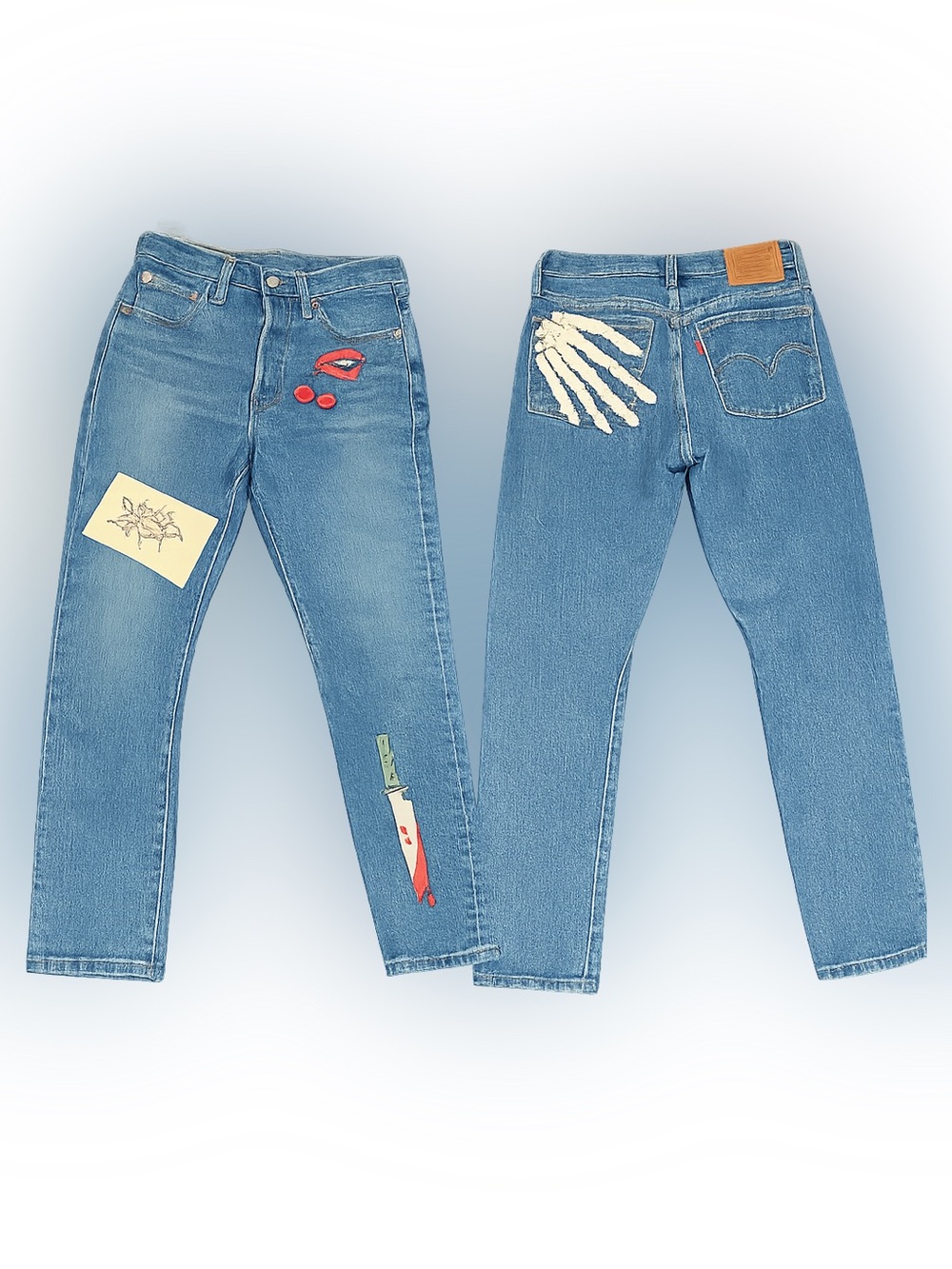 Levi’s 501 Original Fit Custom Graphic Jeans | Skeleton, Dagger, Cherry & Cupid